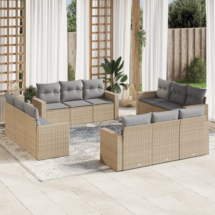 sofasæt til haven 12 dele med hynder polyrattan beige