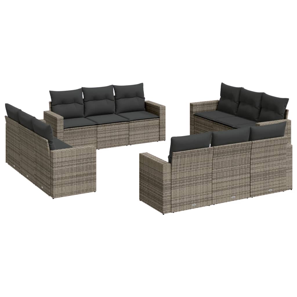 sofasæt til haven 12 dele med hynder polyrattan grå