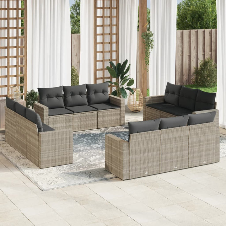 sofasæt til haven 12 dele med hynder polyrattan lysegrå