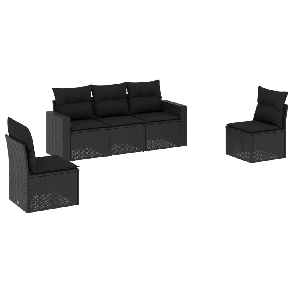 sofasæt til haven 5 dele med hynder polyrattan sort