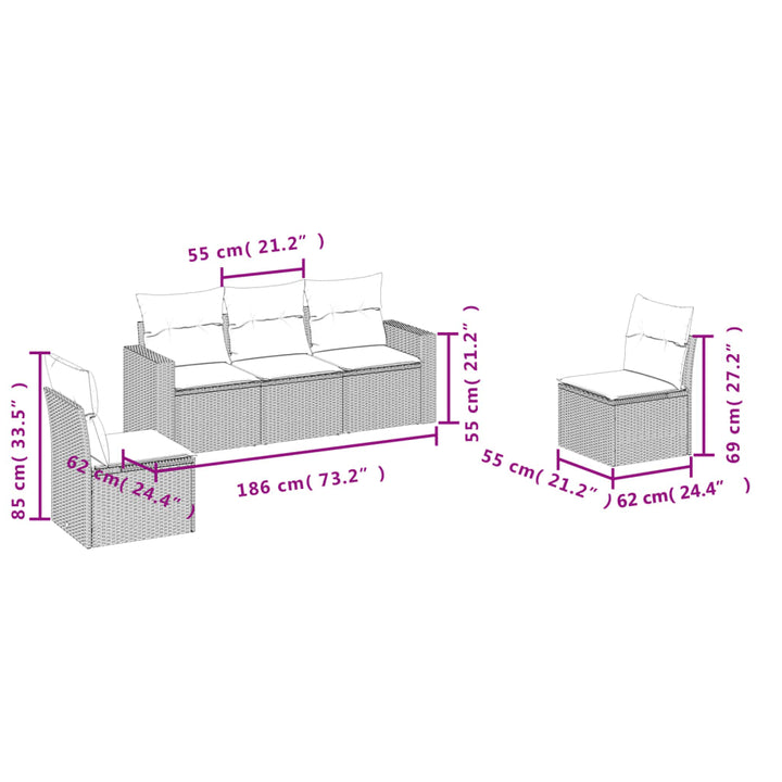 sofasæt til haven 5 dele med hynder polyrattan sort