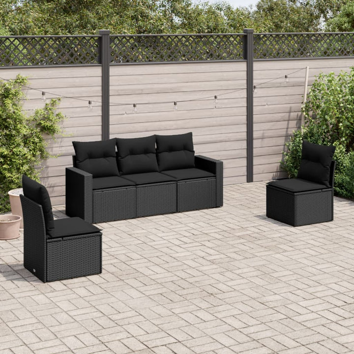 sofasæt til haven 5 dele med hynder polyrattan sort