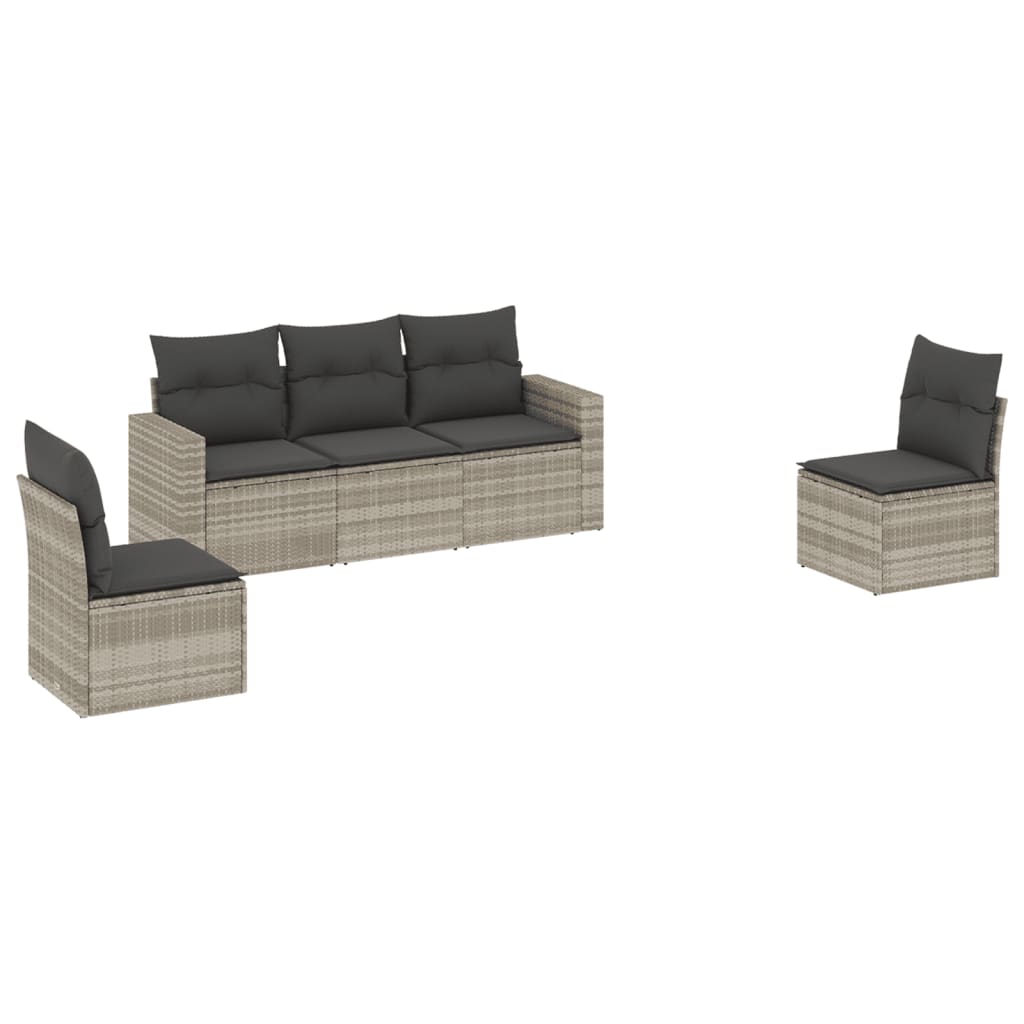 sofasæt 5 dele med hynder polyrattan lysegrå