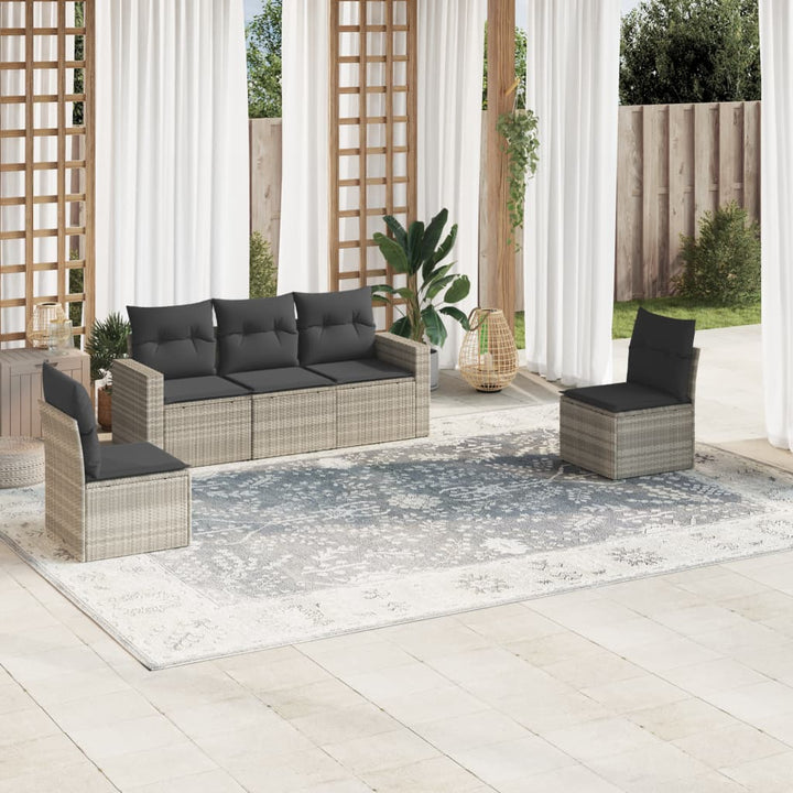 sofasæt 5 dele med hynder polyrattan lysegrå