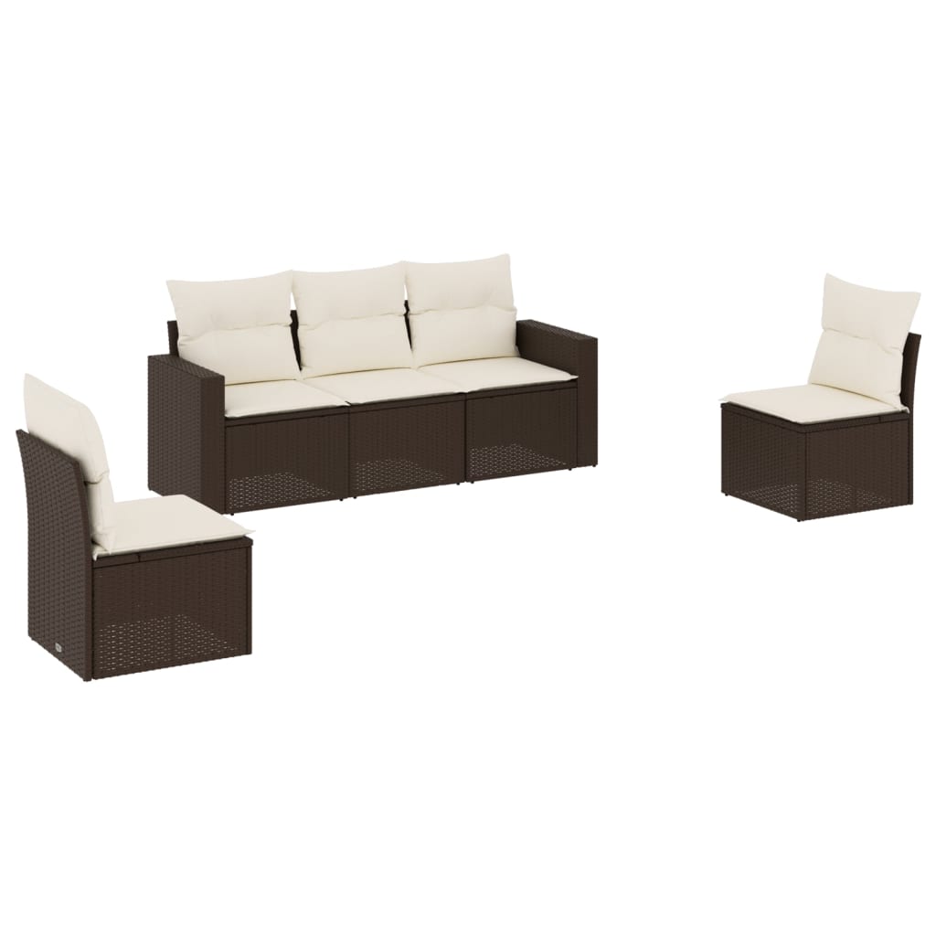 sofasæt til haven 5 dele med hynder polyrattan brun