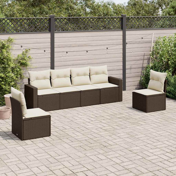 sofasæt til haven 6 dele med hynder polyrattan brun