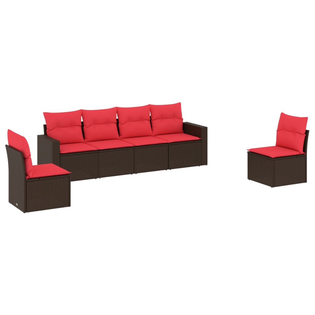 sofasæt til haven 6 dele med hynder polyrattan brun