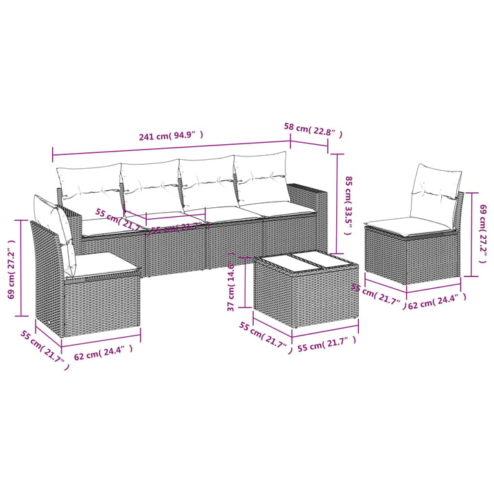 sofasæt til haven 7 dele med hynder polyrattan beige