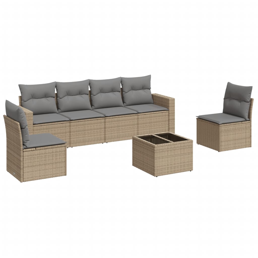 sofasæt til haven 7 dele med hynder polyrattan beige