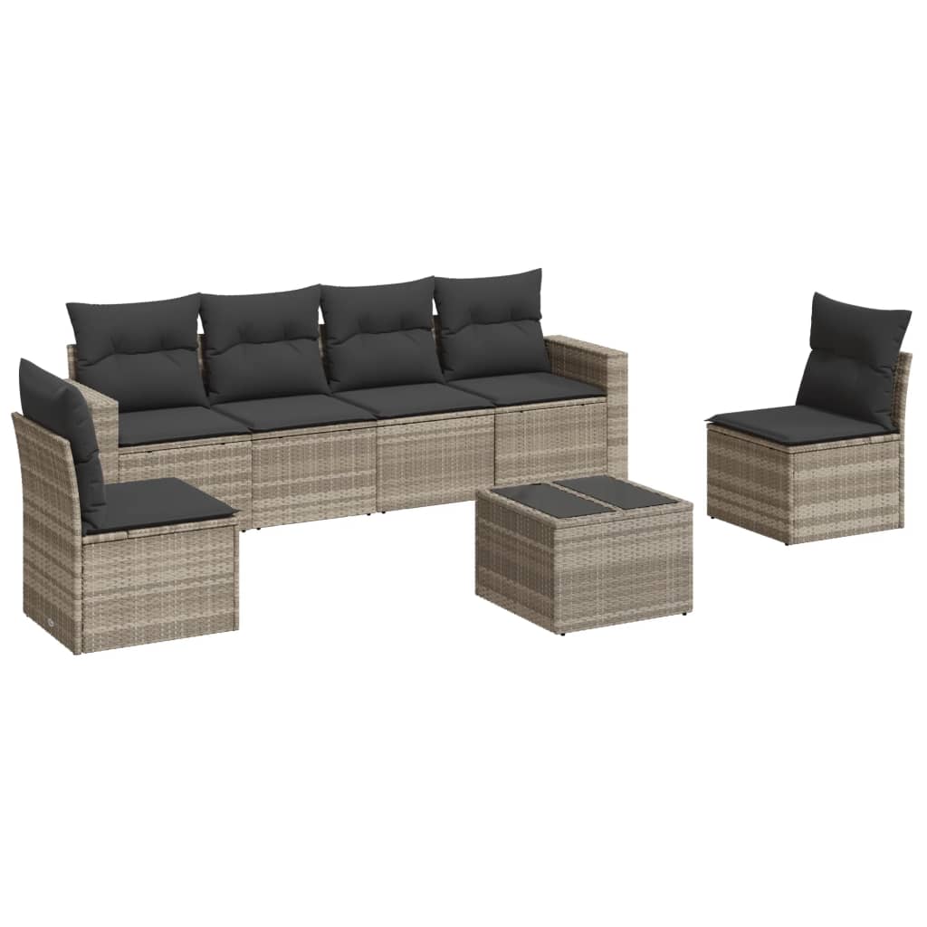 sofasæt til haven 7 dele med hynder polyrattan lysegrå