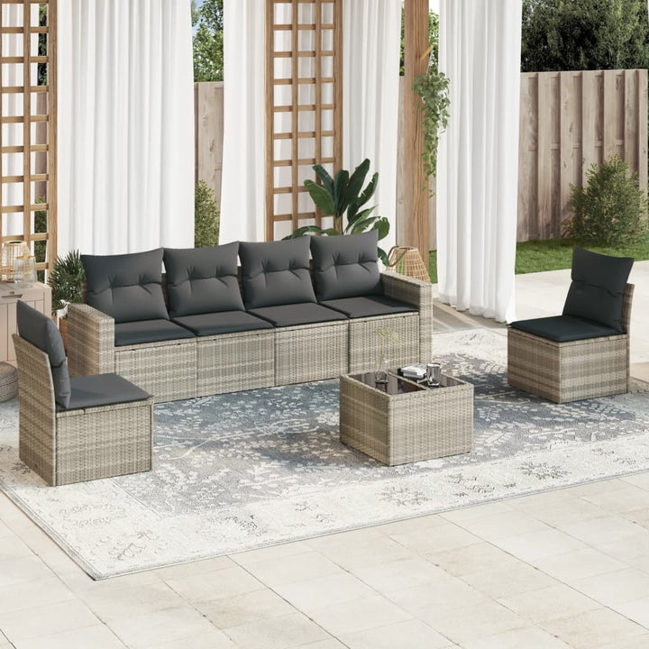 sofasæt til haven 7 dele med hynder polyrattan lysegrå