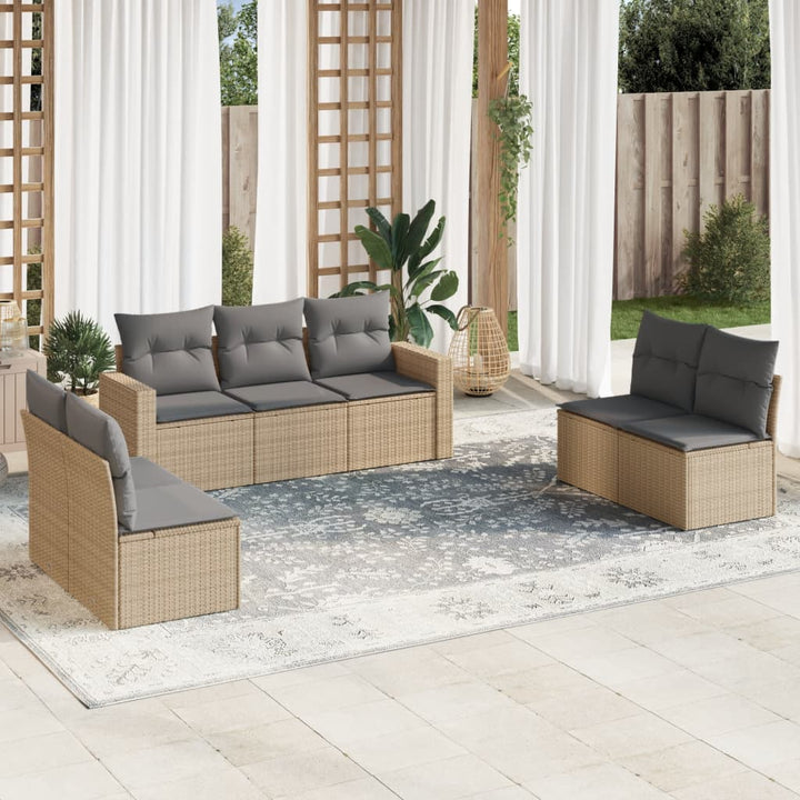 sofasæt til haven 7 dele med hynder polyrattan beige