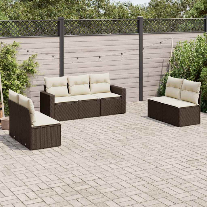 sofasæt til haven 7 dele med hynder polyrattan brun