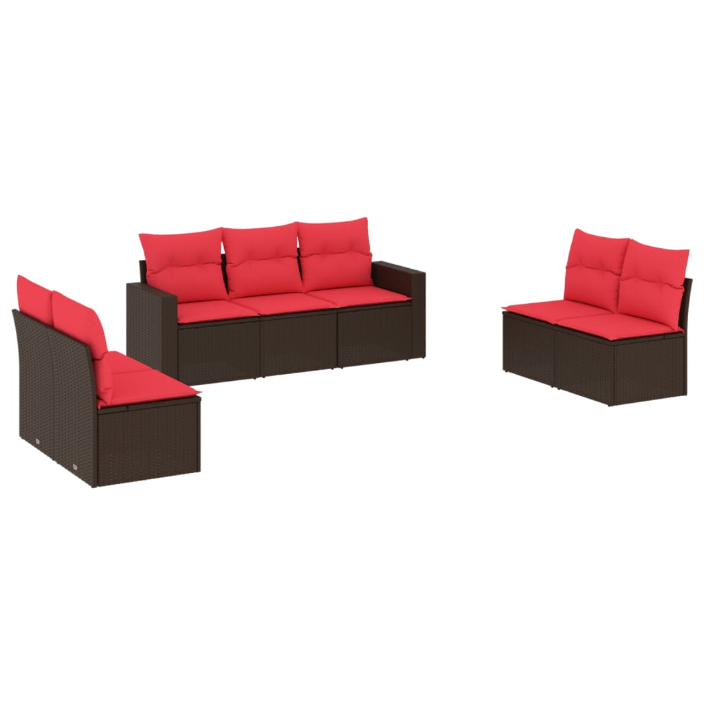 sofasæt til haven 7 dele med hynder polyrattan brun