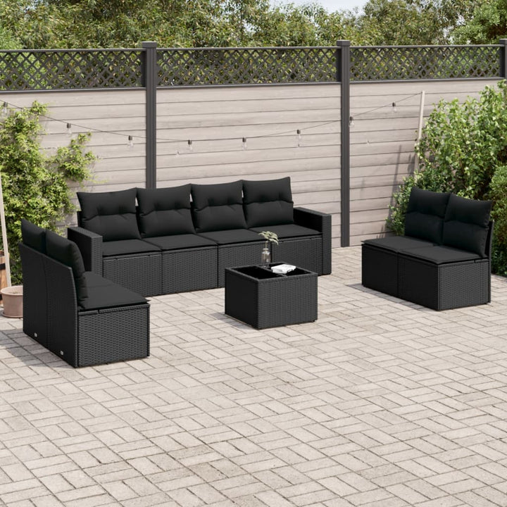 sofasæt til haven 9 dele med hynder polyrattan sort