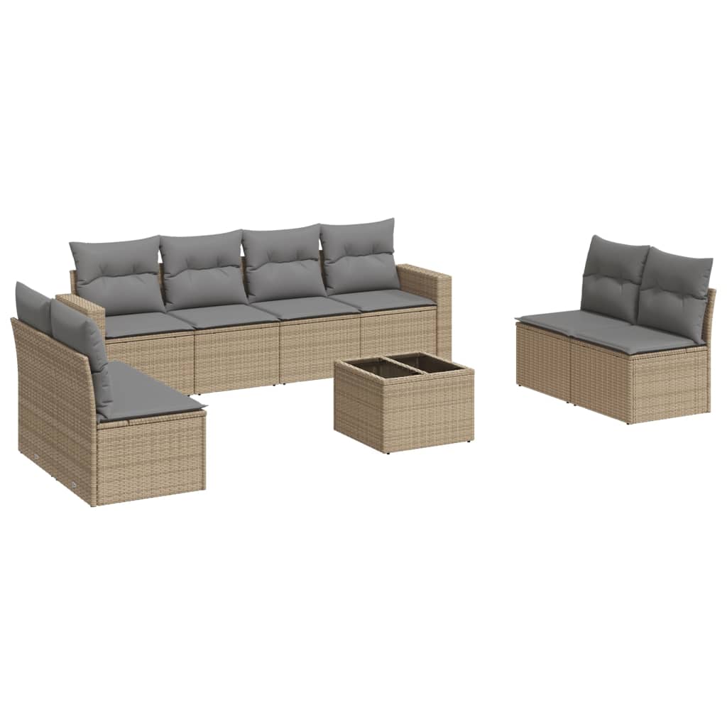sofasæt til haven 9 dele med hynder polyrattan beige