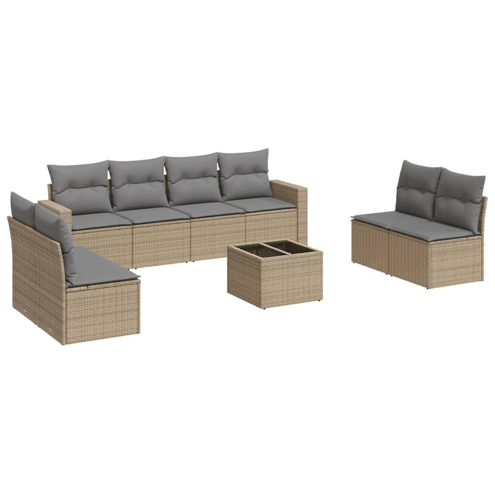 sofasæt til haven 9 dele med hynder polyrattan beige