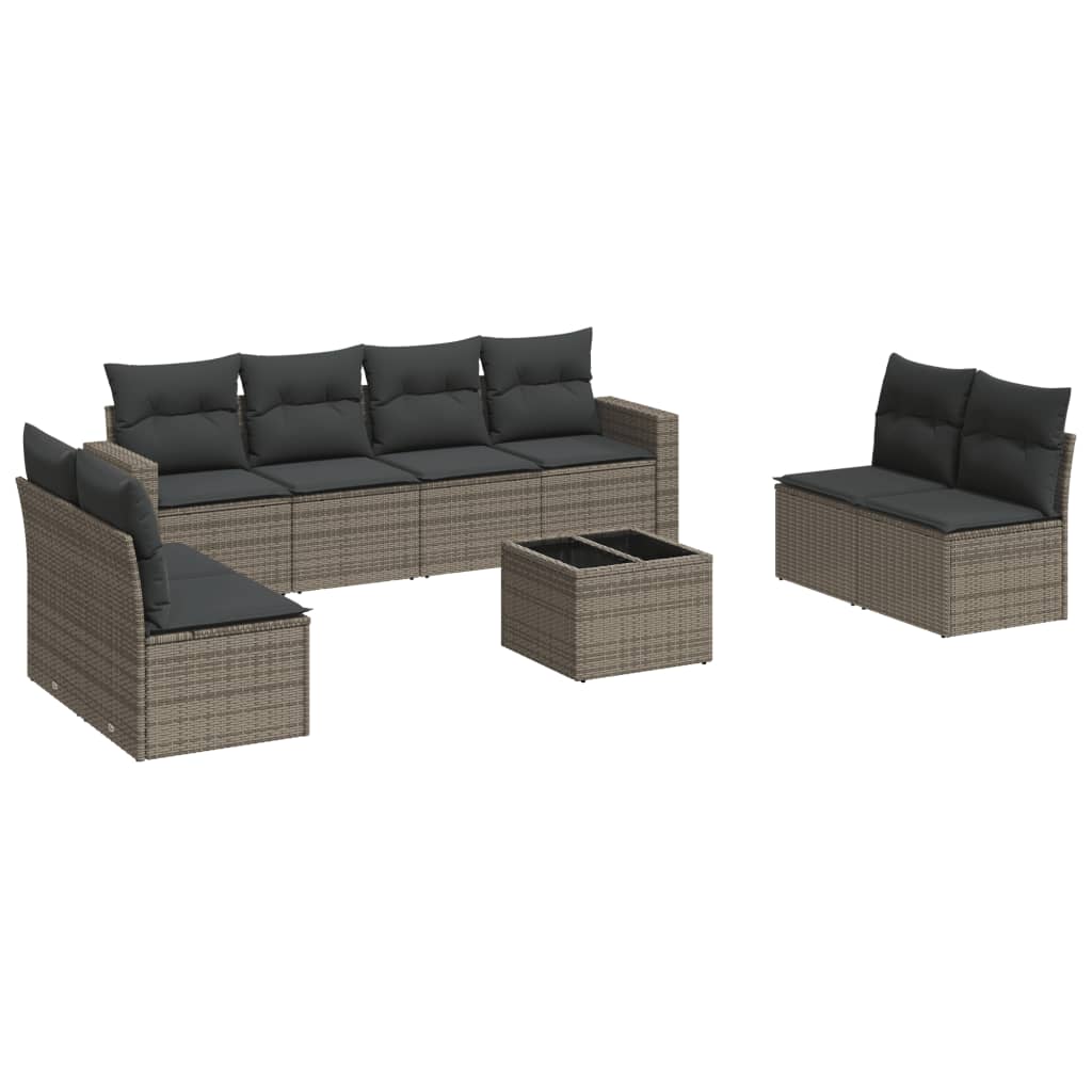 sofasæt til haven 9 dele med hynder polyrattan grå