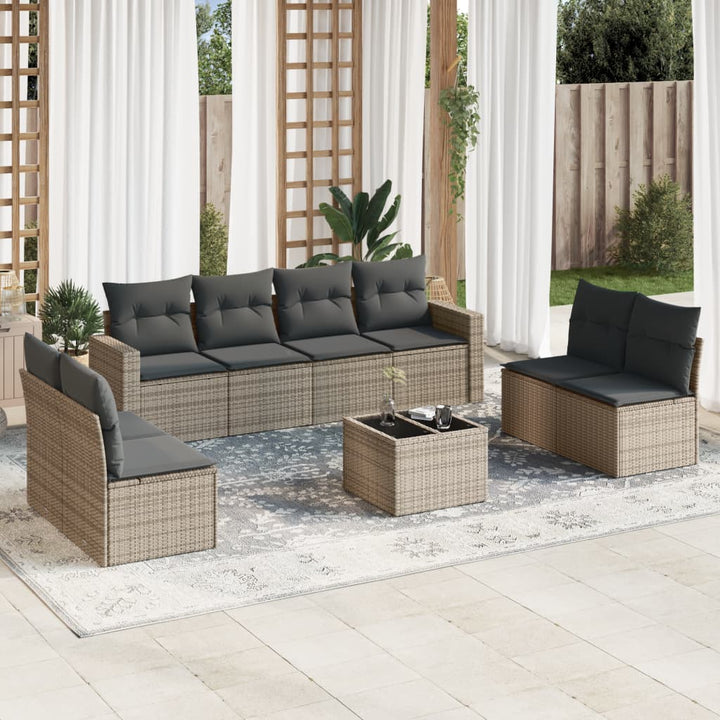 sofasæt til haven 9 dele med hynder polyrattan grå