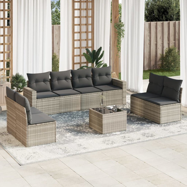 sofasæt til haven 9 dele med hynder polyrattan lysegrå