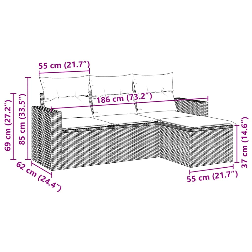 sofasæt til haven 4 dele med hynder polyrattan sort