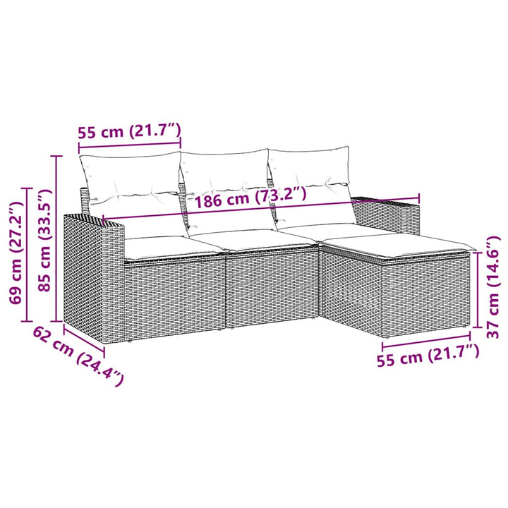 sofasæt til haven 4 dele med hynder polyrattan sort