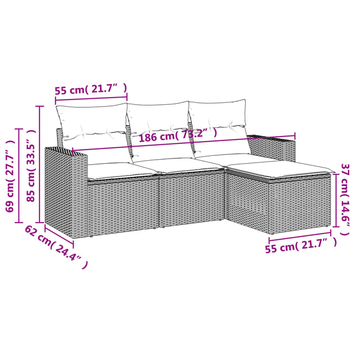 sofasæt til haven 4 dele med hynder polyrattan beige