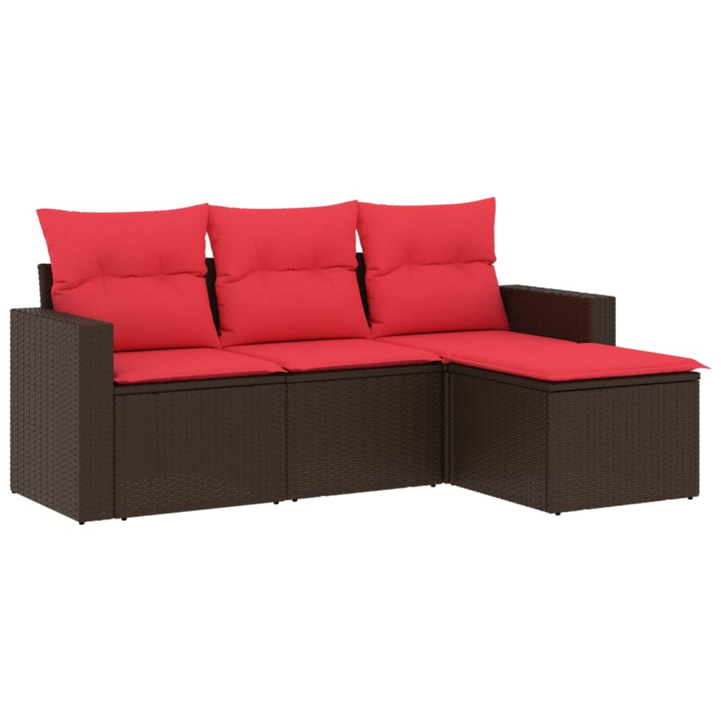 sofasæt til haven 4 dele med hynder polyrattan brun