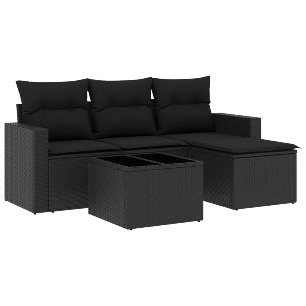 sofasæt til haven 5 dele med hynder polyrattan sort