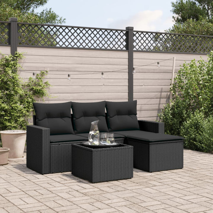 sofasæt til haven 5 dele med hynder polyrattan sort