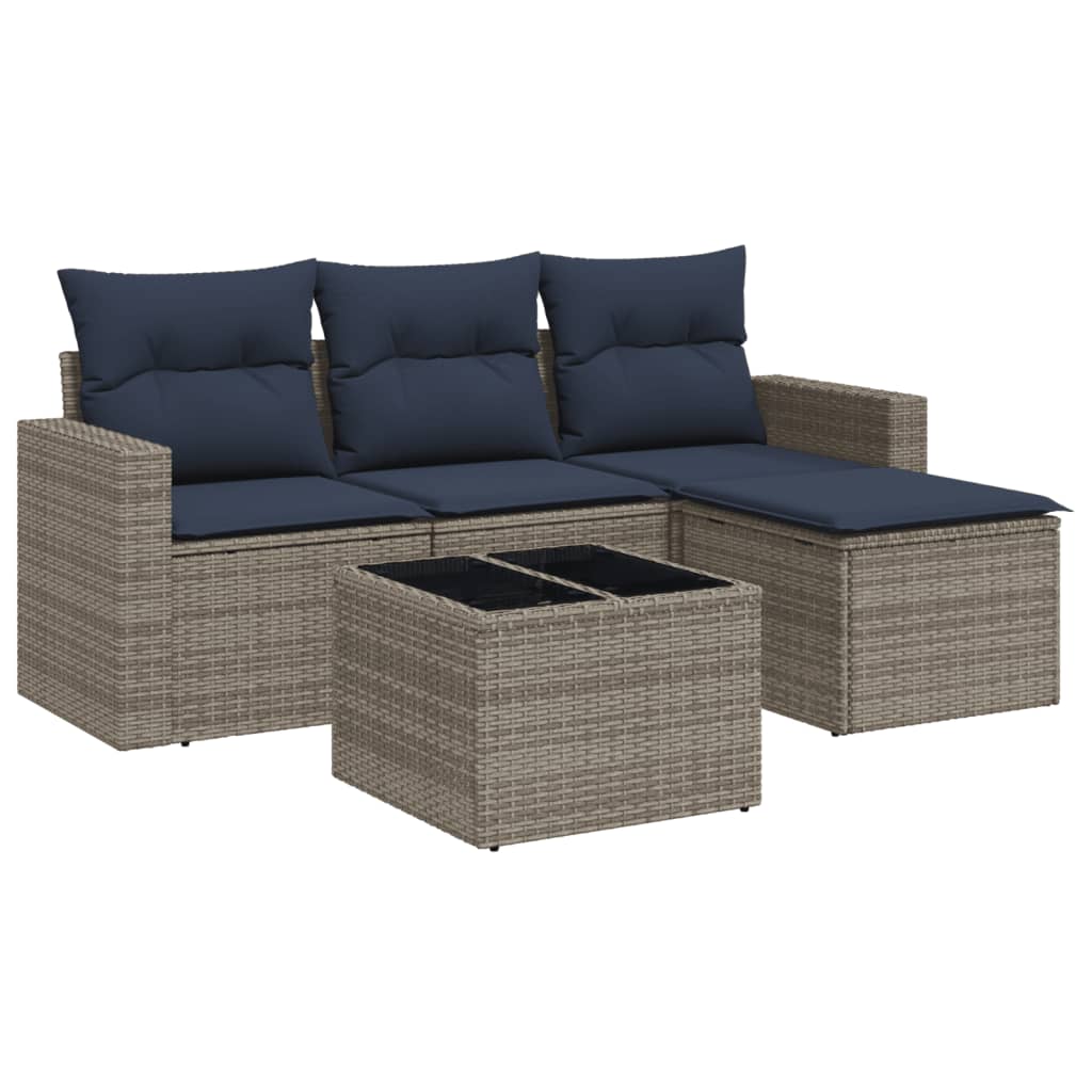 sofasæt til haven 5 dele med hynder polyrattan grå