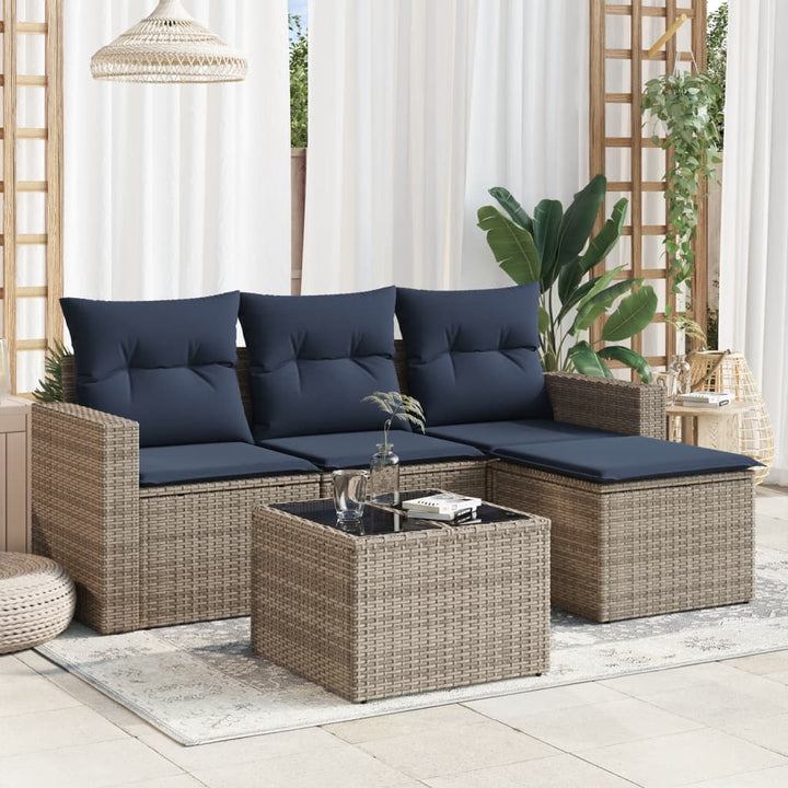 sofasæt til haven 5 dele med hynder polyrattan grå