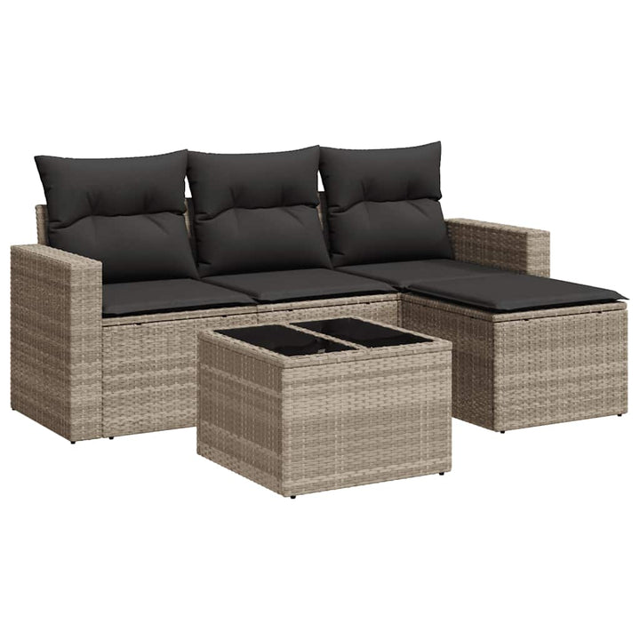 sofasæt 5 dele med hynder polyrattan lysegrå