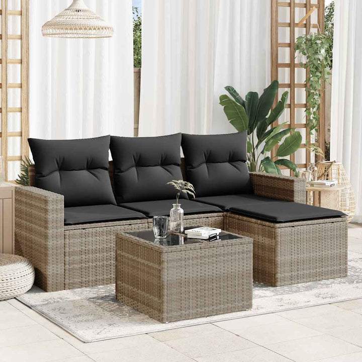 sofasæt 5 dele med hynder polyrattan lysegrå