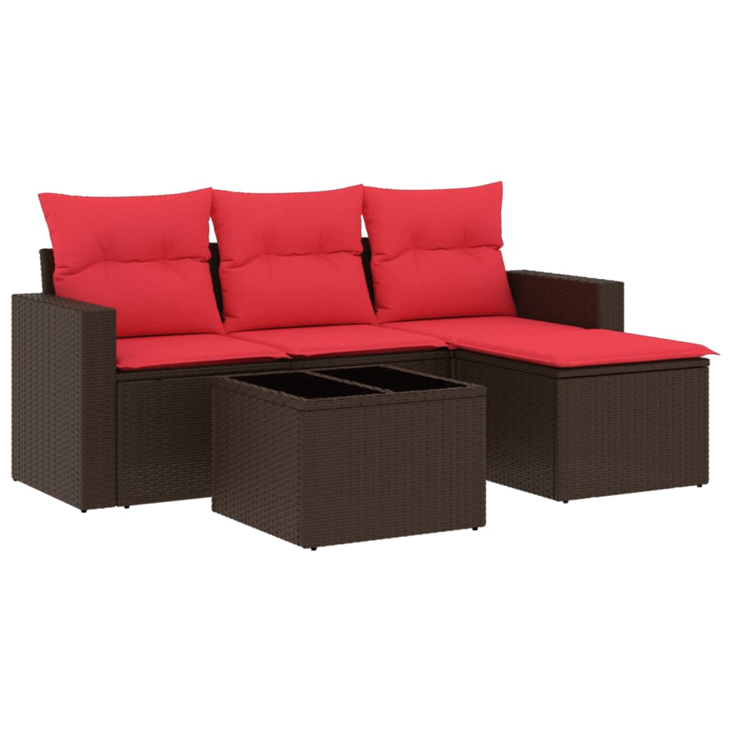 sofasæt til haven 5 dele med hynder polyrattan brun