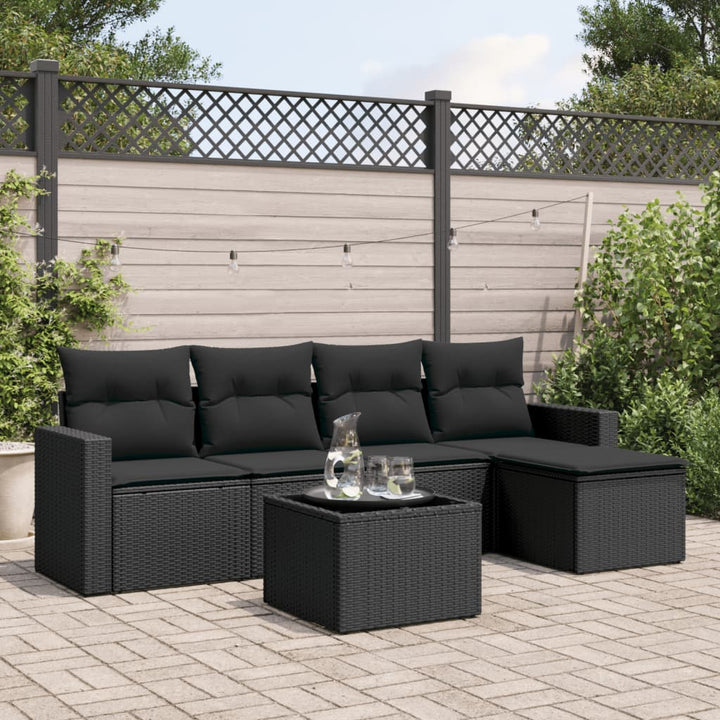 sofasæt til haven 6 dele med hynder polyrattan sort