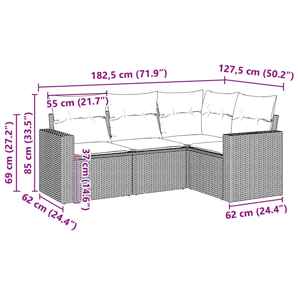 sofasæt til haven 4 dele med hynder polyrattan sort