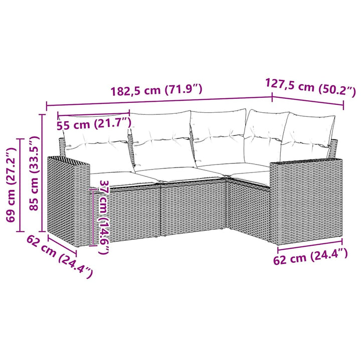 sofasæt til haven 4 dele med hynder polyrattan sort