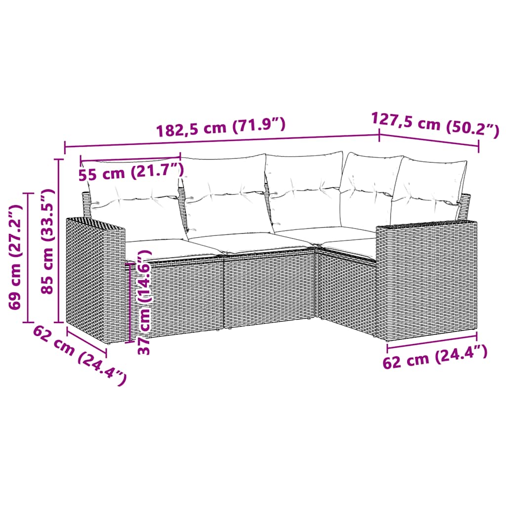 sofasæt til haven 4 dele med hynder polyrattan lysegrå