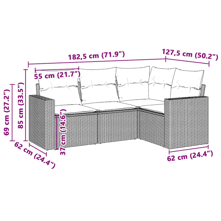 sofasæt til haven 4 dele med hynder polyrattan lysegrå
