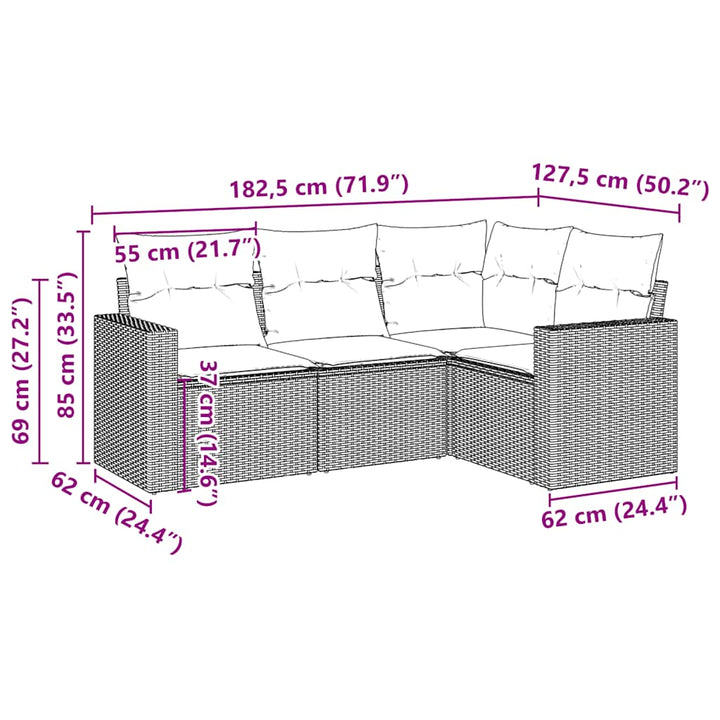 sofasæt til haven 4 dele med hynder polyrattan brun