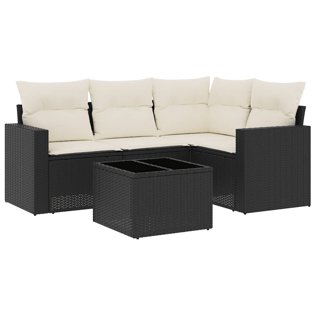 sofasæt til haven 5 dele med hynder polyrattan sort