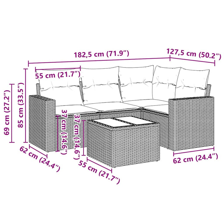 sofasæt til haven 5 dele med hynder polyrattan sort