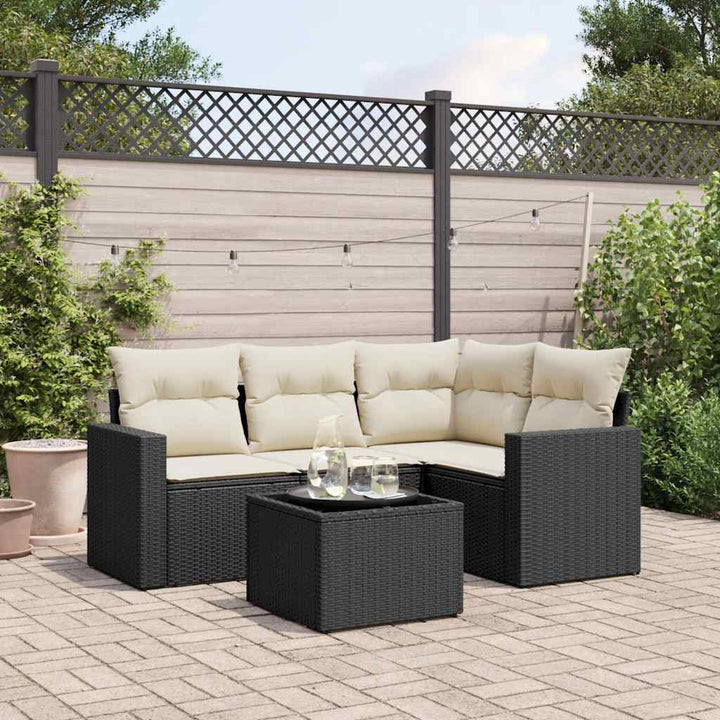 sofasæt til haven 5 dele med hynder polyrattan sort