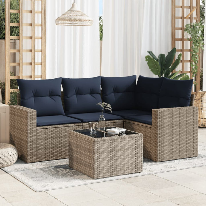 sofasæt til haven 5 dele med hynder polyrattan grå