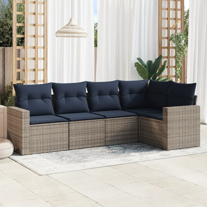 sofasæt til haven 5 dele med hynder polyrattan grå