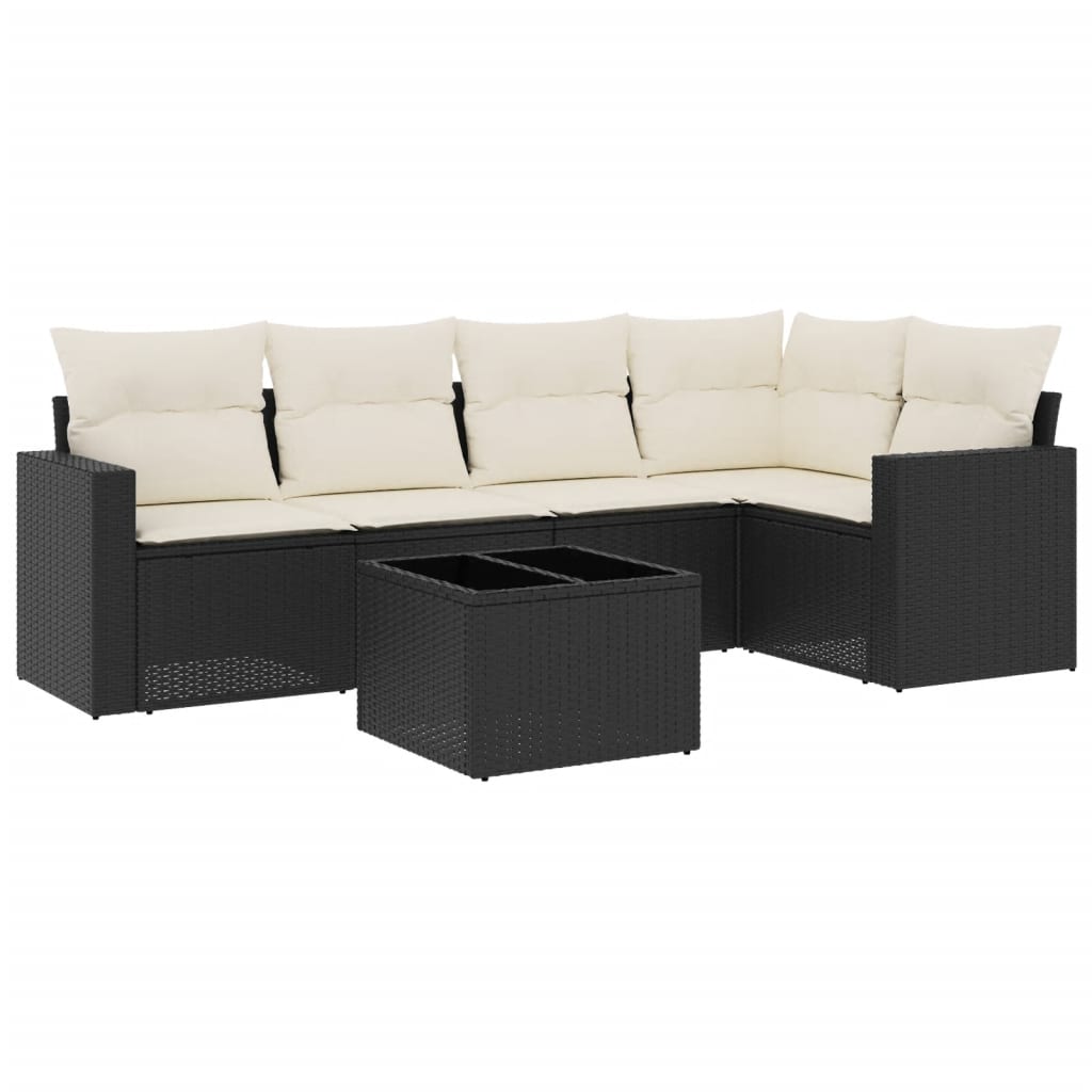 sofasæt til haven 6 dele med hynder polyrattan sort