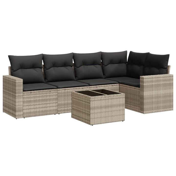 sofasæt til haven 6 dele med hynder polyrattan lysegrå