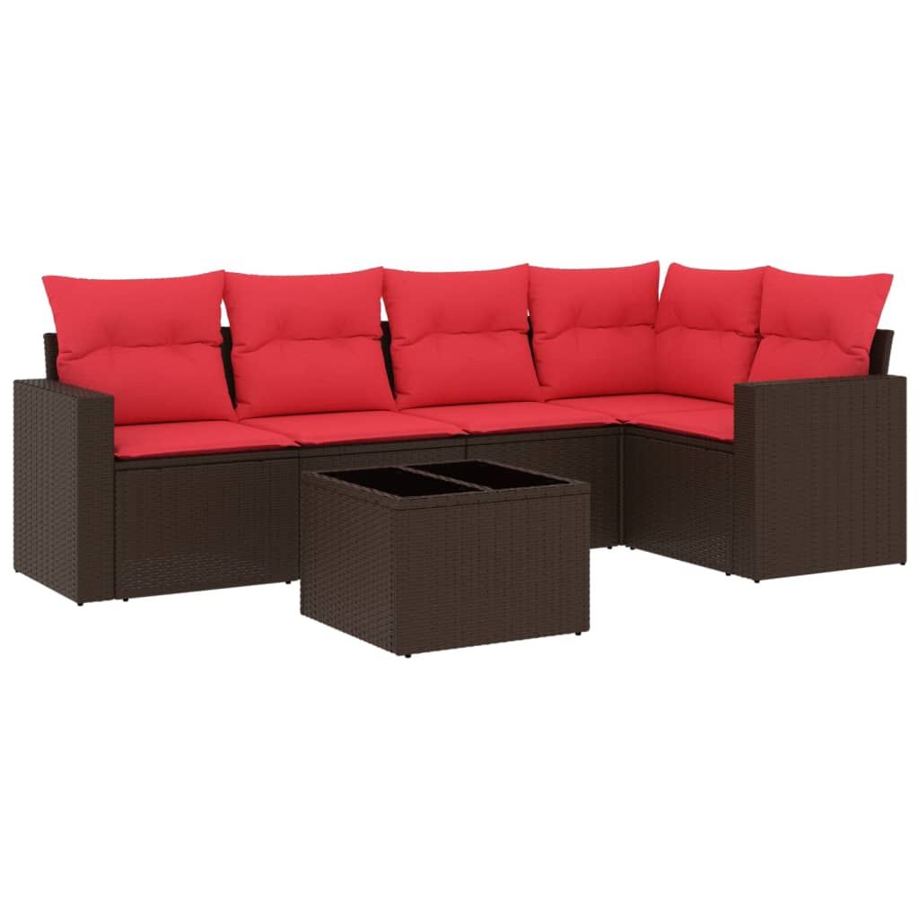 sofasæt til haven 6 dele med hynder polyrattan brun