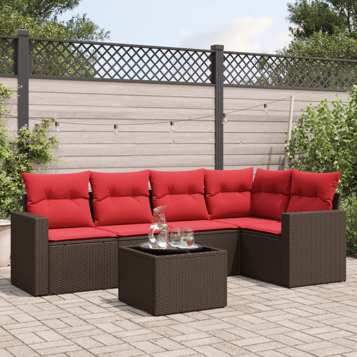 sofasæt til haven 6 dele med hynder polyrattan brun